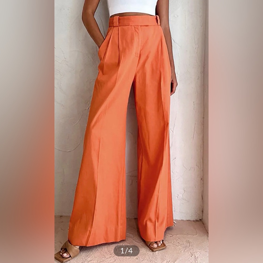 Commense Vibrant Orange Wide-Leg Pants